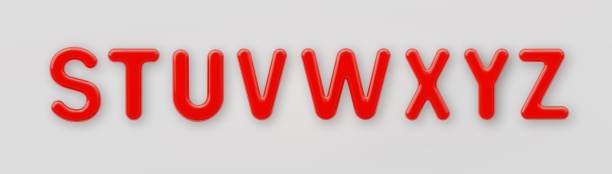 istock 3D Red plastic uppercase letters S, T, U, V, W, X, Y and Z with a glossy surface on a gray background. 1444175685