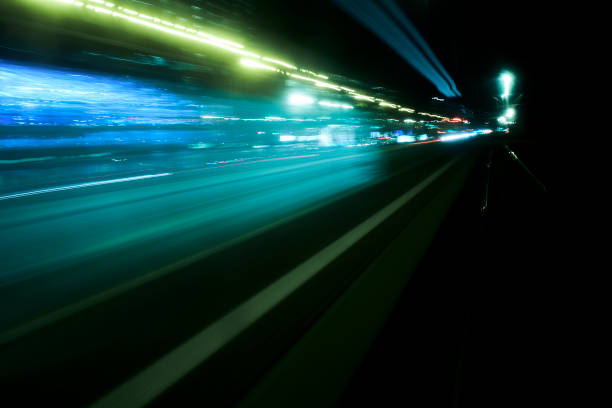 Abstractl long exposure city lights trails background