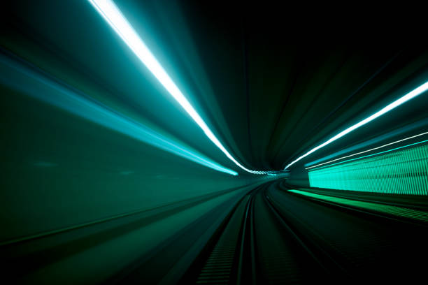 istock Abstract tunnel long exposure light trails background 1444176884