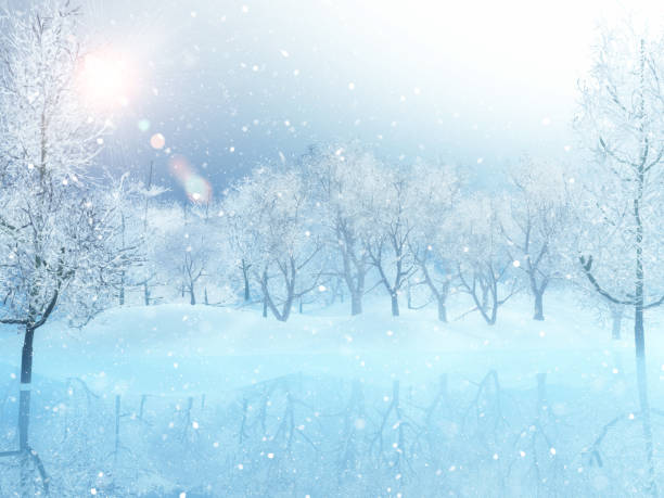 istock 3D Christmas background with winter tree landscape 1444180682