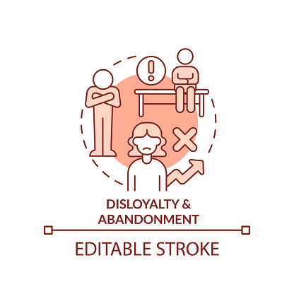 Disloyalty and abandonment red concept icon. Personal barrier. Brain block abstract idea thin line illustration. Isolated outline drawing. Editable stroke. Arial, Myriad Pro-Bold fonts used