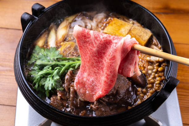 Japanese black beef sukiyaki stock photo