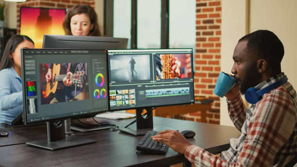 istock Digital footage editor working on video production 1444187128