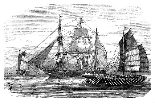 Junk Chinese sailing ship was and is also today a seagoing vessel for extensive ocean voyages with fully battened sails