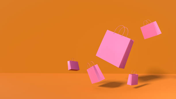 istock 3d render shopping bags on orange background 1444202202