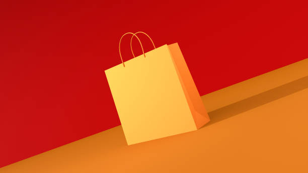 render 3d shopping bag su sfondo rosso - domestic cat bag shopping gift foto e immagini stock