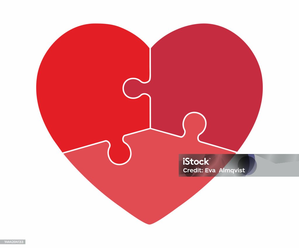 3つのパズルのピースジグソーパズルのピースを持つハート白い背景にベクターイラスト ハート型のベクターアート素材や画像を多数ご用意