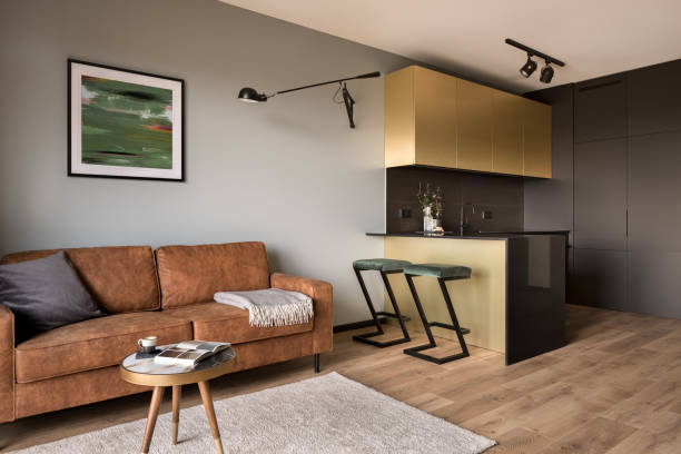 istock Cozy living room open to small kitchen 1444205744