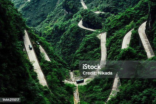 istock View of winding road of Tianmen mountain national park, Hunan province, China 1444211017