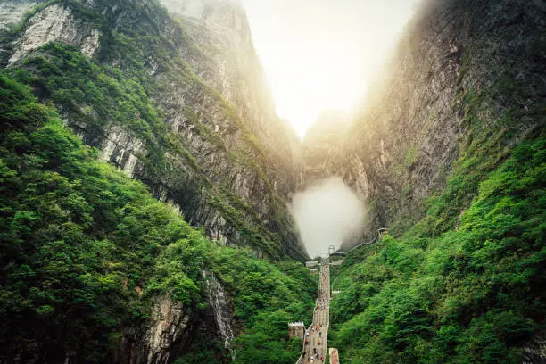 Heaven Gate cave of tianmen mountain national park at zhangjiajie city china.Travel landmark of hunan zhangjiajie city china