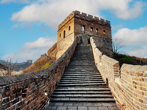 Steep Footpath, Staircase to Mountain peak, Hillock, Mountain Top as Abstract Background. Concept of Hiking, Climbing