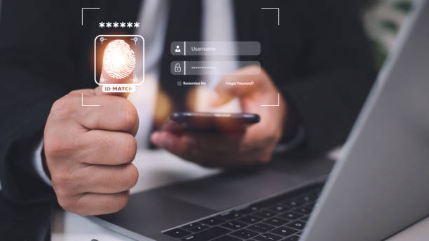 istock Security of future technology and Cybernetics on the Internet, finger scanning allows access to security and identification of big Data businesses, bank and Cloud Computers. 1444213935