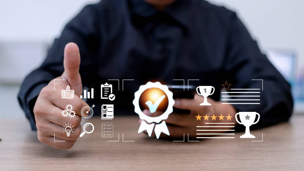 istock Quality Assurance concept, operating with the quality assurance, guarantee, standards, ISO certification, and standardization notion as proof of top service 1444213947