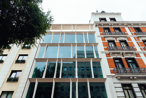 Madrid, Spain - October 23, 2022: New office real estate development in Chamberi quarter