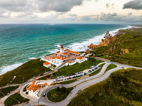 Drone View of Atlantic Coast at Portugal, Cabo da Roca. Summer day