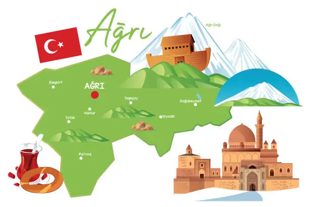 Vector illustration of Ağrı City Travel Map