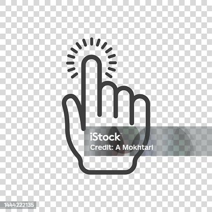 istock Hand and click the cursor icon on the transparent background. 1444222135