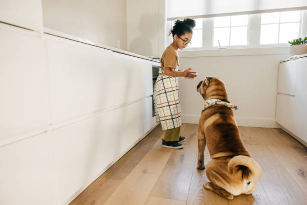 istock Adorable girl talking to her dog 1444226056