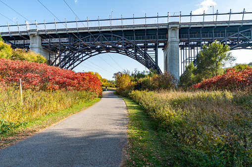 Beautiful Fall colors at Michigan's Historic Fallasburg Covered Bridge. Located in Lowell Michigan, USA