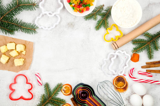 istock Christmas and New Year background with baking ingredients, 1444228831