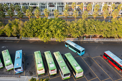 Aerial photography of electric bus parking lot