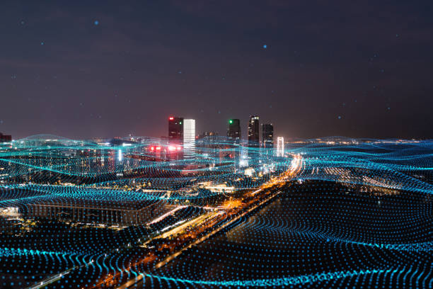 istock Modern city night scene with special effects 1444231601