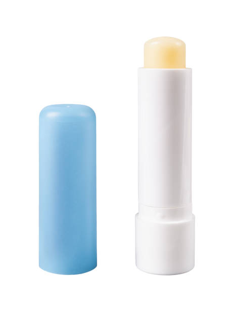 Ð¡hapstick open tube cutout. Moisturizing lip balm for dry lips isolated on a white background. Colorless protective lipstick for winter cosmetic. Toiletries for children, men and women. stock photo