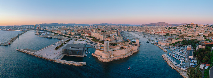 Aerial view of Viuex Old Port of Marseille in France