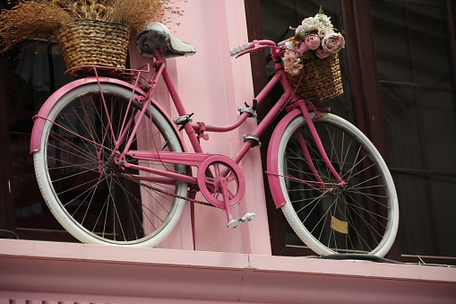 an old bicycle used as decor