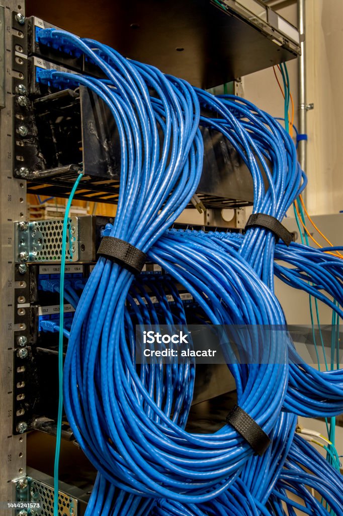 Cables for Data Center Cabling for server room. Cable Stock Photo