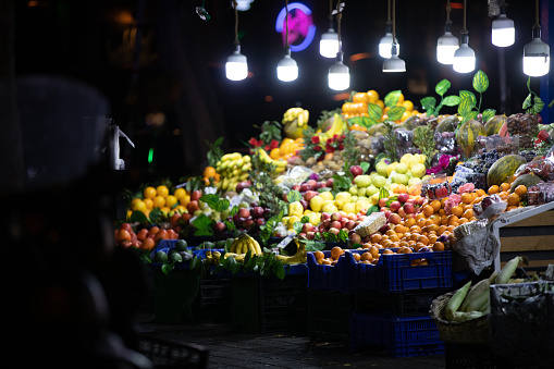 Street market vendor stall at night