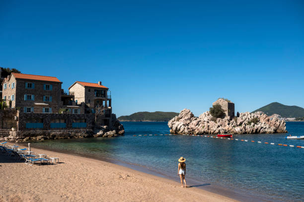 Top travel destinations of Montenegro. Walking from Old Town Budva to Sveti Stefan.