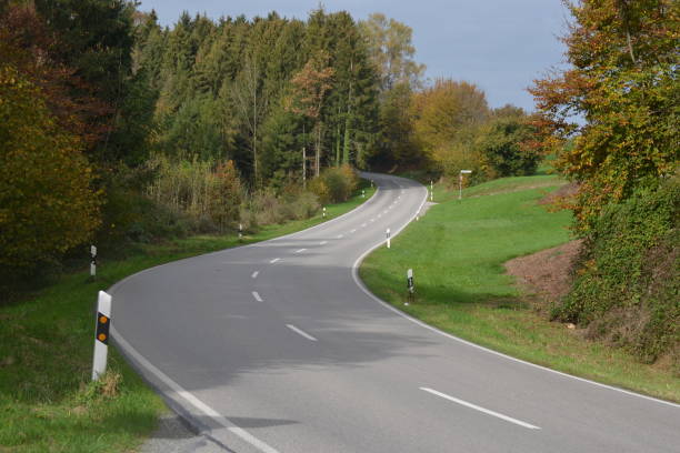 istock Rural road paved leading through greenery 1444245274
