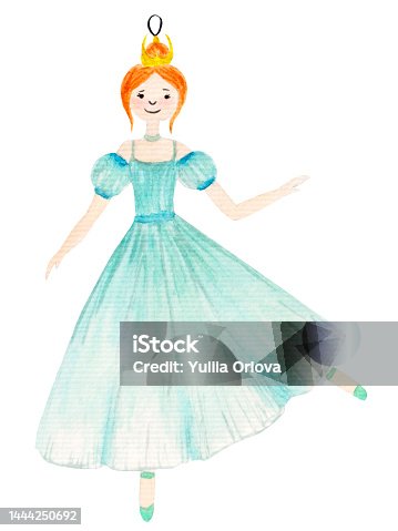 istock Watercolor illustration, ballerina in blue dress, toy for Christmas tree and New Year. 1444250692