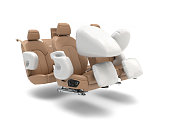 Details of the car seat with airbags on a white background, 3D render