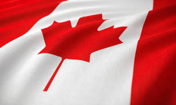 Photo of Flag of Canada on wrinkled fabric. 3d Render