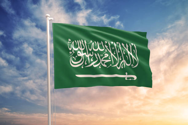 Saudi Arabia Flags on the sky. illustration