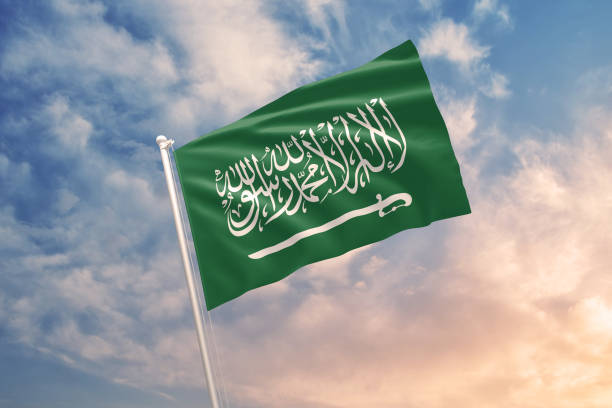 istock Saudi Arabia Flags on the sky. illustration 1444255080