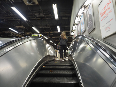 London, Uk - Circa October 2022: London Underground Tube station escalators