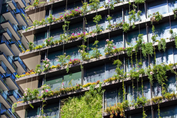 istock Closeup apartment building with vertical gardens 1444255169