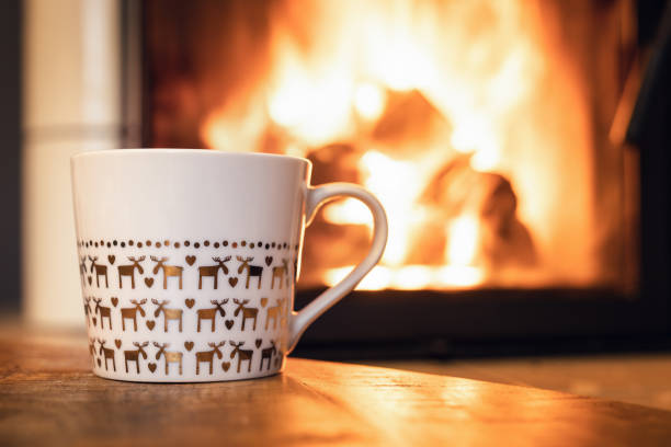 istock Reindeer cup in front of fireplace 1444255893