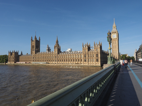 London, UK - Circa October 2022: Houses of Parliament aka Westminster Palace and Westminster Bridge
