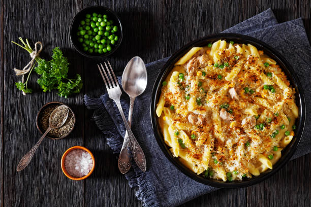istock Tuna Mornay in baking dish, top view 1444257301
