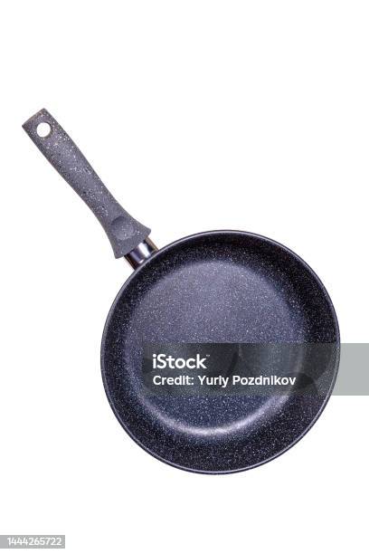 Black Frying Pan With Nonstick Coating On A White Background Stock Photo - Download Image Now