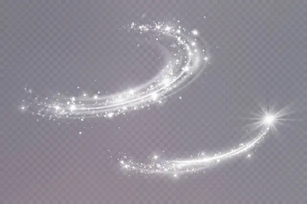 Vector illustration of Magic spiral with sparkles.White light effect.Glitter particles with lines.Swirl effect.