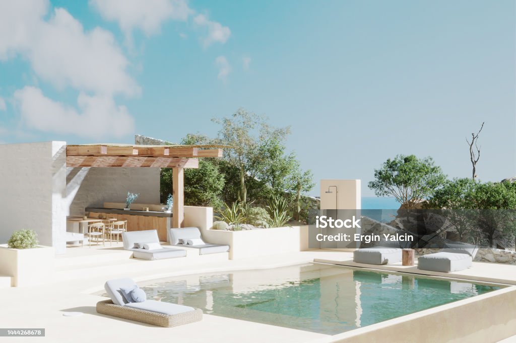 Modern Beach Hotel With Sea View Swimming Pool House Stock Photo