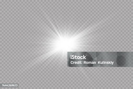 istock White sparkles.Bright star.Glow burst.Rays of the sun on a transparent background. 1444269613