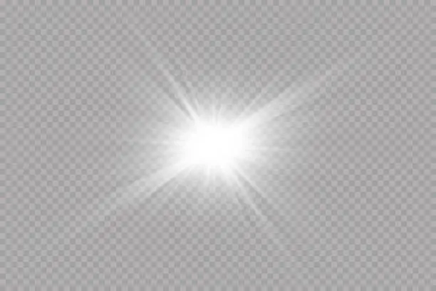 Vector illustration of White sparkles.Bright star.Glow burst.Rays of the sun on a transparent background.
