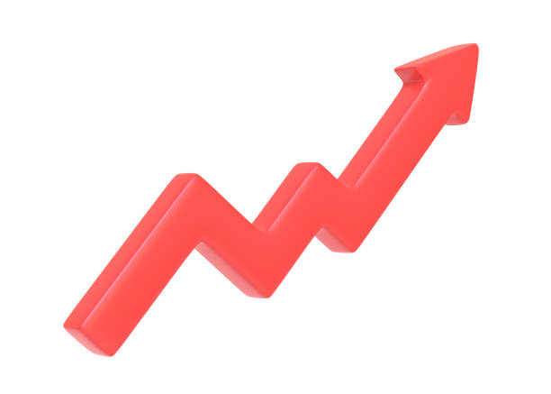 istock Growing red arrow up isolated on a white background 1444269993