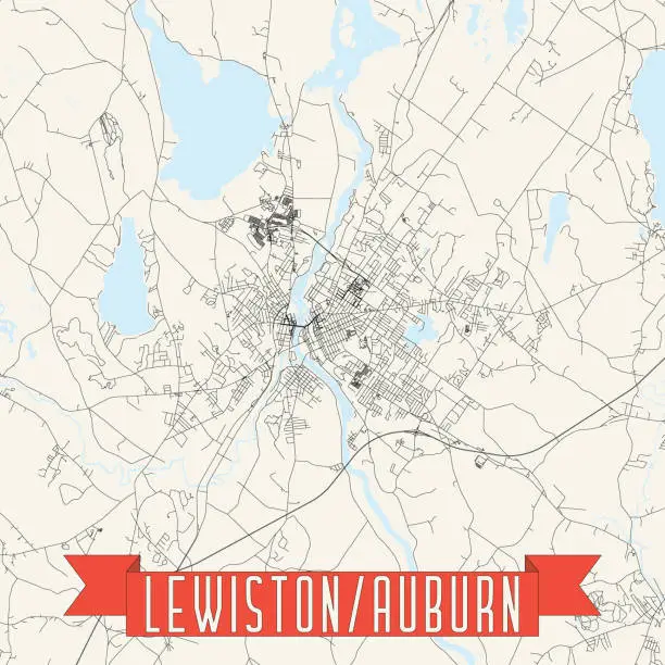 Vector illustration of Lewiston / Auburn, Maine, USA Vector Map